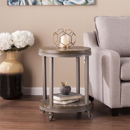 Gfancy Fixtures 24 in. Manufactured Wood & Iron Round End Table with Shelf Brown GF3102203